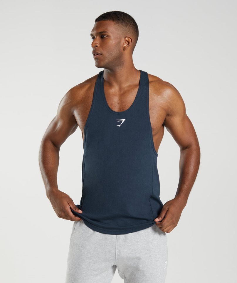 Men\'s Gymshark React Stringer Tanks Navy | NZ 2LZOUT